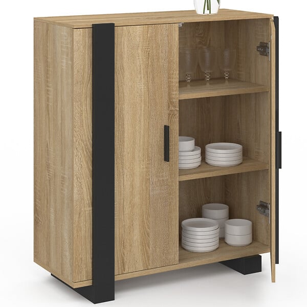 ID MARKET - Buffet d'appoint 2 portes 70 cm PHOENIX bois et noir - large