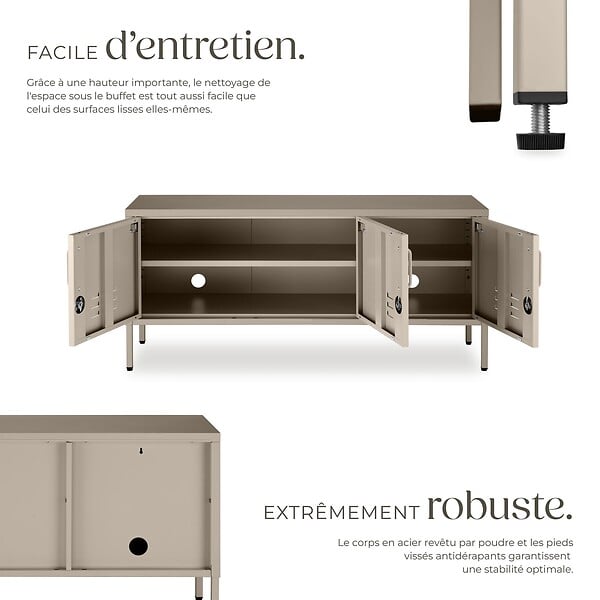 TECTAKE - Buffet métallique taupe en acier 120x37 5x55 5cm design minimaliste 2 compartiments 3 portes verrouillables - large