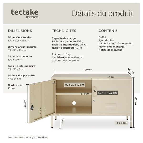 TECTAKE - Buffet crème - large