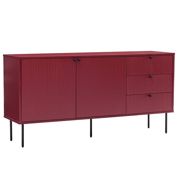 OVIALA - Buffet 2 portes et 3 tiroirs décor mélaminé 150 cm bordeaux - Romeo - large