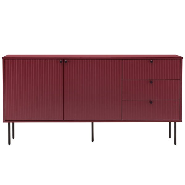 OVIALA - Buffet 2 portes et 3 tiroirs décor mélaminé 150 cm bordeaux - Romeo - large