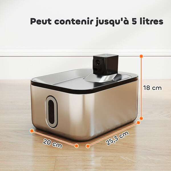 PAWHUT - Fontaine à eau pour chat 5L filtration 3 étapes charge USB câble + nombreux accessoires inclus acier inox - large