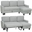 HOMCOM - Canapé d'angle convertible réversible 3 places coffre de rangement intégré tissu toucher lin gris clair - vignette