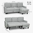 HOMCOM - Canapé d'angle convertible réversible 3 places coffre de rangement intégré tissu toucher lin gris clair - vignette