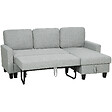 HOMCOM - Canapé d'angle convertible réversible 3 places coffre de rangement intégré tissu toucher lin gris clair - vignette