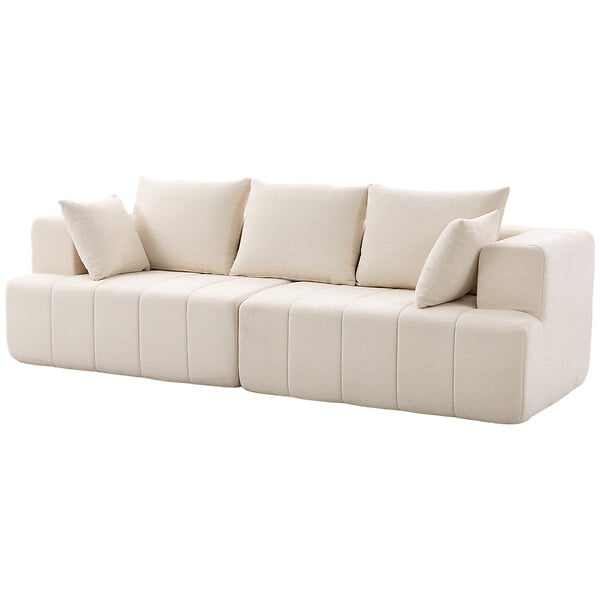 HOMCOM - Canapé 3 places en chenille 248 cm, canapé salon moderne, large assise rembourrée, coussins à ressorts, larges accoudoirs, 2 coussins, base antidérapante, pour salon, chambre, beige - large