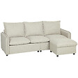 HOMCOM - Canapé droit 3 places avec pouf coffre de rangement tissu toucher lin blanc cassé - vignette