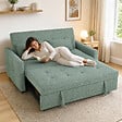 HOMCOM - Canapé convertible 2 places dossier inclinable 3 positions pans latéraux effet capitonné 2 coussins tissu vert sauge - vignette