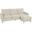 HOMCOM - Canapé 3 places avec pouf de rangement tissu toucher lin beige - vignette