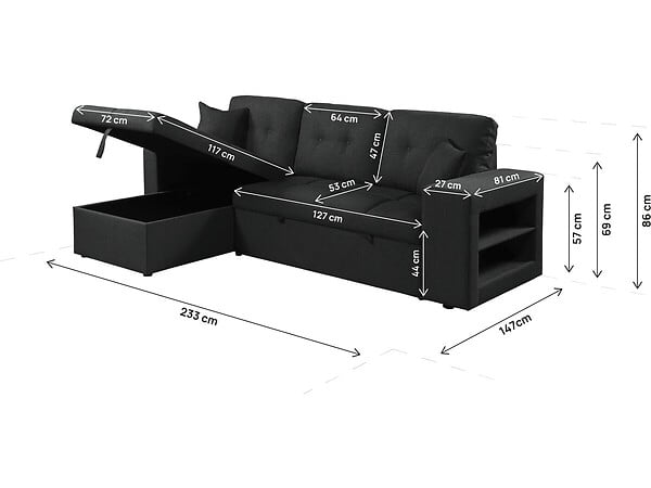 HABITAT ET JARDIN - Canapé d'angle convertible/réversible tissu style bubble "Axel" - 3 places - Gris - large