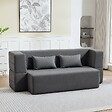 HOMCOM - Canapé convertible 2 places - HOMCOM - assise et accoudoirs larges 2 coussins entièrement compressé - chenille - 203x95x75cm - gris - vignette