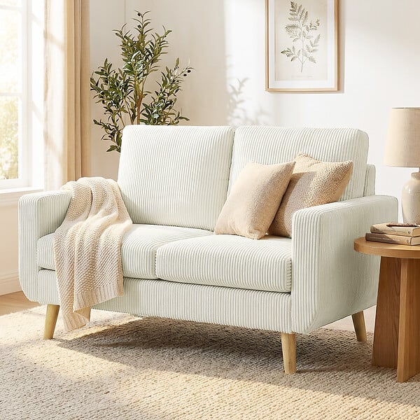 HOMCOM - Canapé 2 places style scandinave velours côtelé crème - large