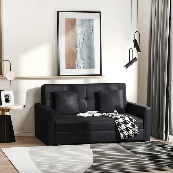 HOMCOM - Canapé convertible 2 places canapé-lit clic clac 2 coussins inclus coffre de rangement intégré tissu anthracite - large