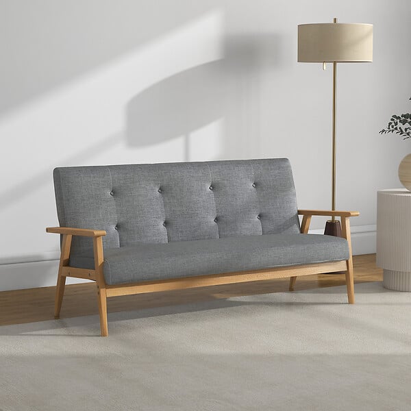 HOMCOM - Canapé 3 places style scandinave bois tissu gris - large