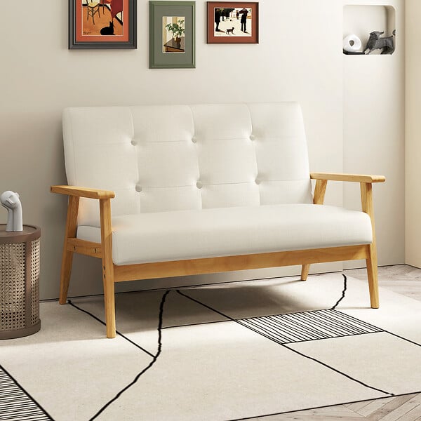 HOMCOM - Canapé 2 places style scandinave dim. 115l x 66,5P x 73H cm bois tissu beige - large