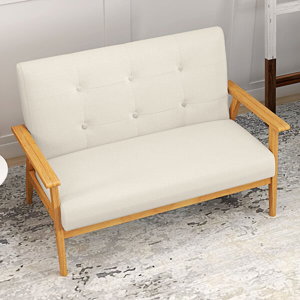 HOMCOM - Canapé 2 places style scandinave dim. 115l x 66,5P x 73H cm bois tissu beige - large
