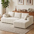 HOMCOM - Canapé d'angle 3 places 3+2 coussins tissu chenille beige - vignette