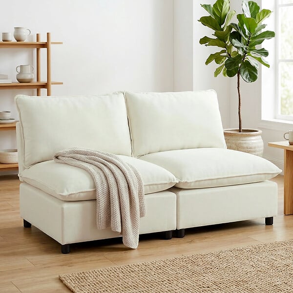 HOMCOM - Canapé 2 places modulable 146 cm grand confort tissu crème - large