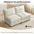 HOMCOM - Canapé 2 places modulable 146 cm grand confort tissu crème - vignette