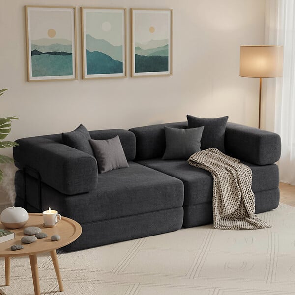 HOMCOM - Canapé convertible 2 places tissu chenille anthracite - large