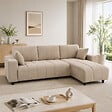 HOMCOM - Canapé d'angle réversible 3 places design look matelassé 2 coussins déco tissu toucher lin beige - vignette
