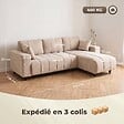 HOMCOM - Canapé d'angle réversible 3 places design look matelassé 2 coussins déco tissu toucher lin beige - vignette