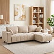 HOMCOM - Canapé d'angle réversible 3 places design look matelassé 2 coussins déco tissu toucher lin beige - vignette