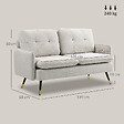HOMCOM - Canapé 2 places style art-déco dossier effet capitonné piètement incliné effilé métal noir extrémités dorées tissu blanc cassé - vignette