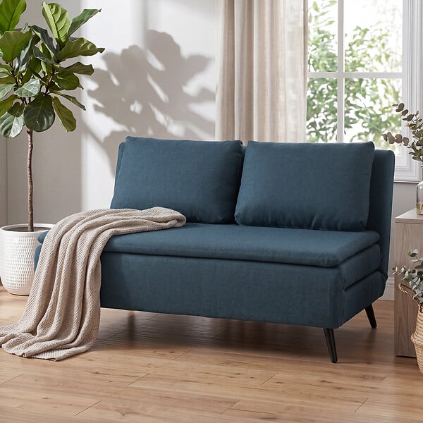 HOMCOM - Canapé convertible 2 places inclinable tissu bleu foncé - large
