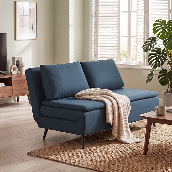 HOMCOM - Canapé convertible 2 places inclinable tissu bleu foncé - large