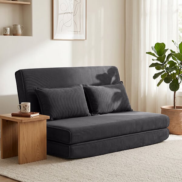 HOMCOM - Chauffeuse 2 places convertible velours côtelé 2 coussins anthracite - large