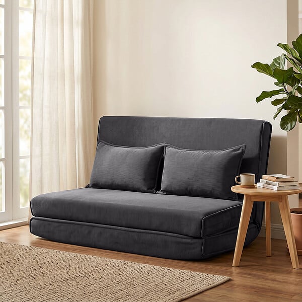 HOMCOM - Chauffeuse 2 places convertible velours côtelé 2 coussins anthracite - large