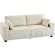 HOMCOM - Canapé 3 places larges accoudoirs 2 coussins velours côtelé beige - vignette