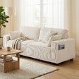 HOMCOM - Canapé 3 places larges accoudoirs 2 coussins velours côtelé beige - vignette