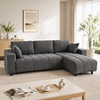 HOMCOM - Canapé d'angle réversible 3 places design look matelassé 2 coussins déco tissu toucher lin gris - vignette