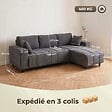 HOMCOM - Canapé d'angle réversible 3 places design look matelassé 2 coussins déco tissu toucher lin gris - vignette