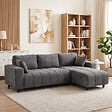 HOMCOM - Canapé d'angle réversible 3 places design look matelassé 2 coussins déco tissu toucher lin gris - vignette