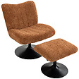 HOMCOM - Fauteuil de salon et repose-pieds style rétro matelassé piètement métal rond tissu marron - vignette