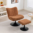 HOMCOM - Fauteuil de salon et repose-pieds style rétro matelassé piètement métal rond tissu marron - vignette