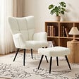 HOMCOM - Fauteuil avec repose-pieds design bouclette crème noir - vignette