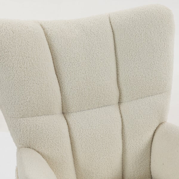 HOMCOM - Fauteuil avec repose-pieds design bouclette crème noir - large
