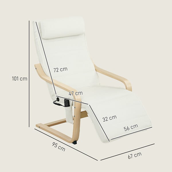 HOMCOM - Fauteuil de relaxation massant chauffant style nordique repose-pieds ajustable bois crème - large