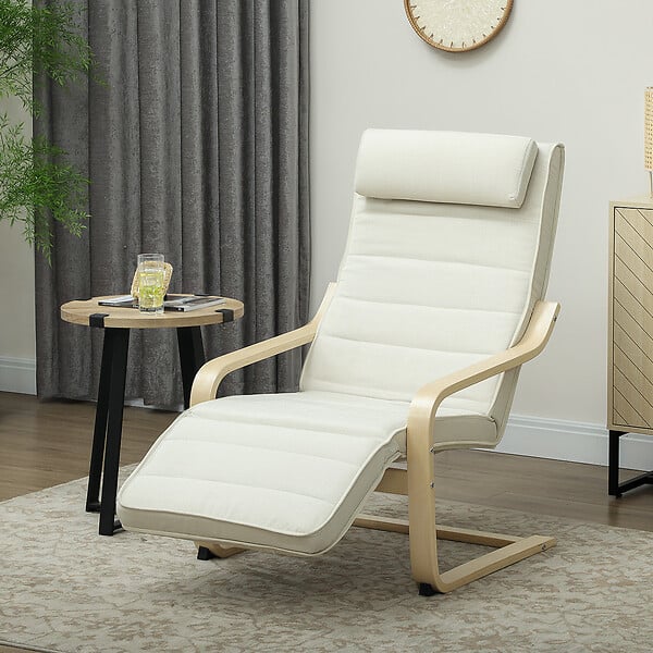 HOMCOM - Fauteuil de relaxation massant chauffant style nordique repose-pieds ajustable bois crème - large