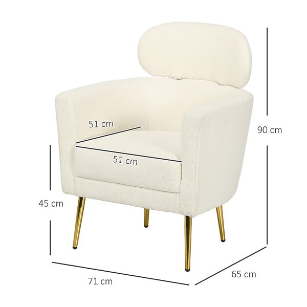 HOMCOM - Fauteuil cabriolet design bouclette piètement métal doré appui-tête réglable - large