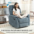 HOMCOM - Fauteuil relax inclinable repose-pieds rétractable pivotant pochette rangement intégrée tissu bleu chiné - vignette