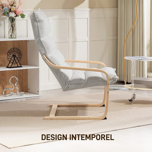 HOMCOM - Fauteuil lounge de salon bois de bouleau tissu matelassé beige - large