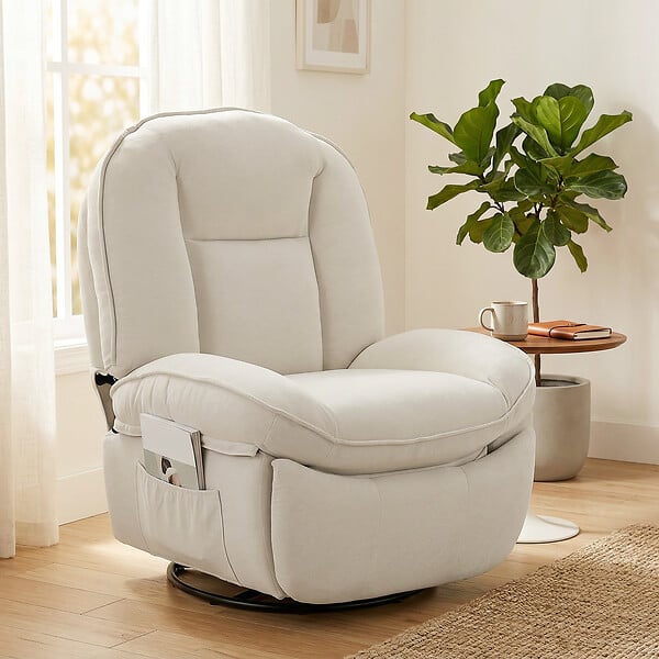 HOMCOM - Fauteuil boule design - fauteuil zéro gravité - pivotant, inclinable - tissu crème - large