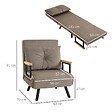 HOMCOM - Fauteuil convertible 3 en 1 chauffeuse lit dossier réglable coussin accoudoirs bois velours gris - vignette