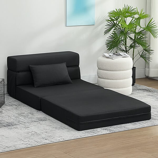 HOMCOM - Chauffeuse futon grand confort avec coussin tissu toucher lin noir - large