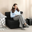 HOMCOM - Chauffeuse futon grand confort avec coussin tissu toucher lin noir - vignette
